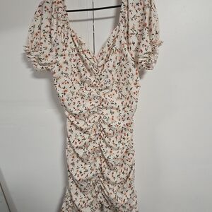 ROMWE Cream Floral Midi Dress